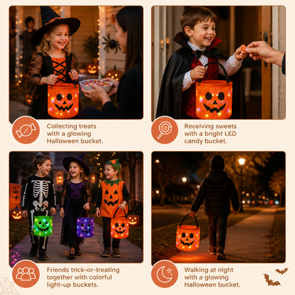 LED Halloween Trick-or-Treat Candy Bucket – Reusable Light-Up Tote Bag