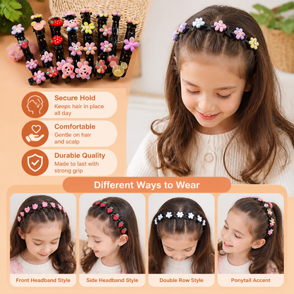 Cute Hair Clips & Bands for Girls with Flower, Strawberry & Rainbow Charms