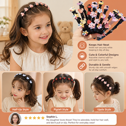 Cute Hair Clips & Bands for Girls with Flower, Strawberry & Rainbow Charms