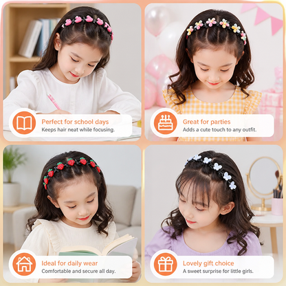 Cute Hair Clips & Bands for Girls with Flower, Strawberry & Rainbow Charms