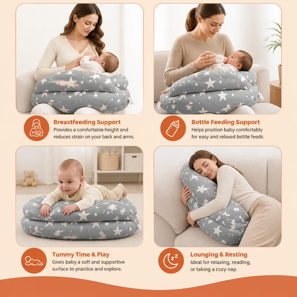 Multifunctional Nursing Pillow for Breastfeeding & Bottle Feeding with Removable Cover