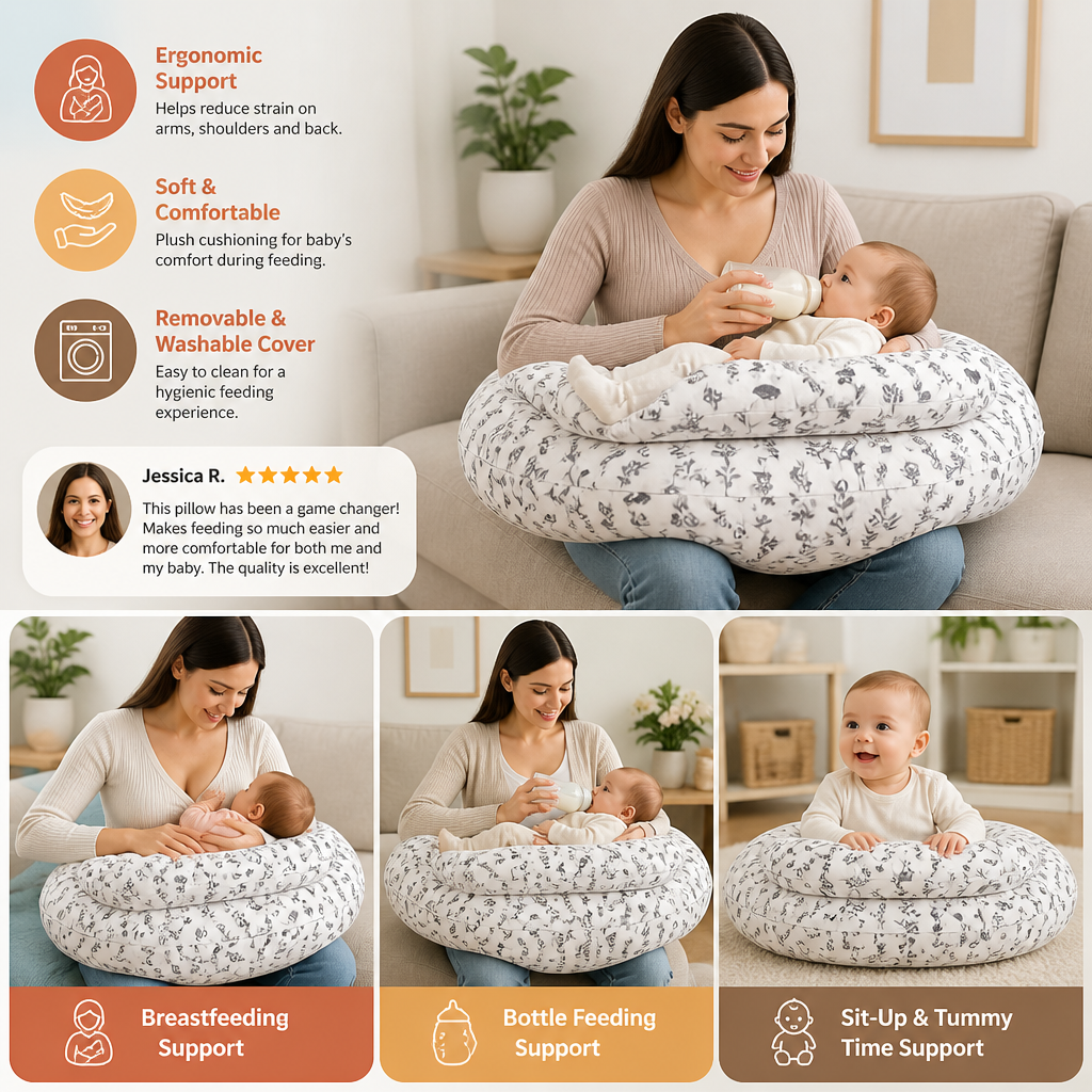 Multifunctional Nursing Pillow for Breastfeeding & Bottle Feeding with Removable Cover