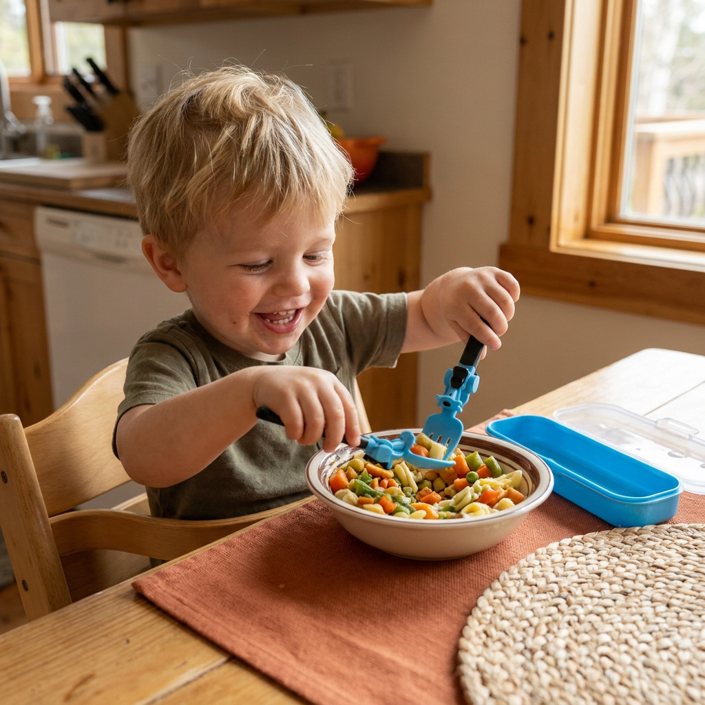 3-Piece Construction Vehicle Kids’ Utensil Set with Spoon, Fork & Travel Case