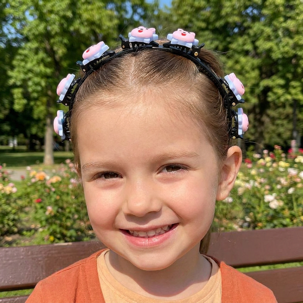 Cute Hair Clips & Bands for Girls with Flower, Strawberry & Rainbow Charms