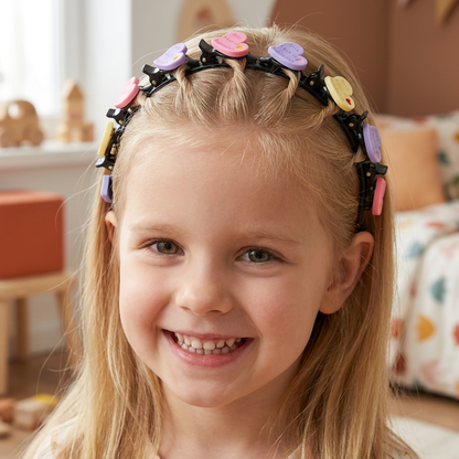 Cute Hair Clips & Bands for Girls with Flower, Strawberry & Rainbow Charms