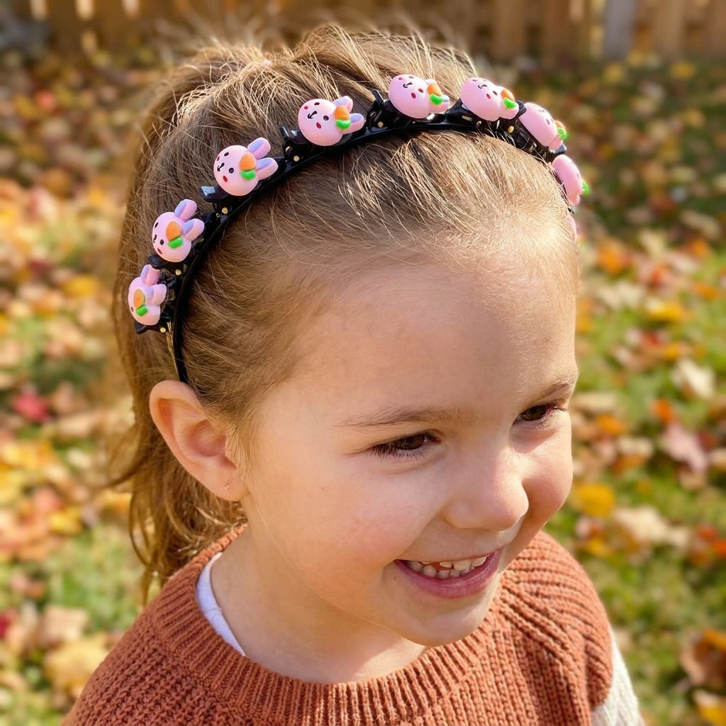 Cute Hair Clips & Bands for Girls with Flower, Strawberry & Rainbow Charms