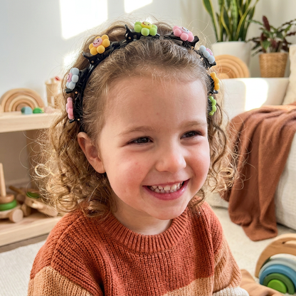 Cute Hair Clips & Bands for Girls with Flower, Strawberry & Rainbow Charms