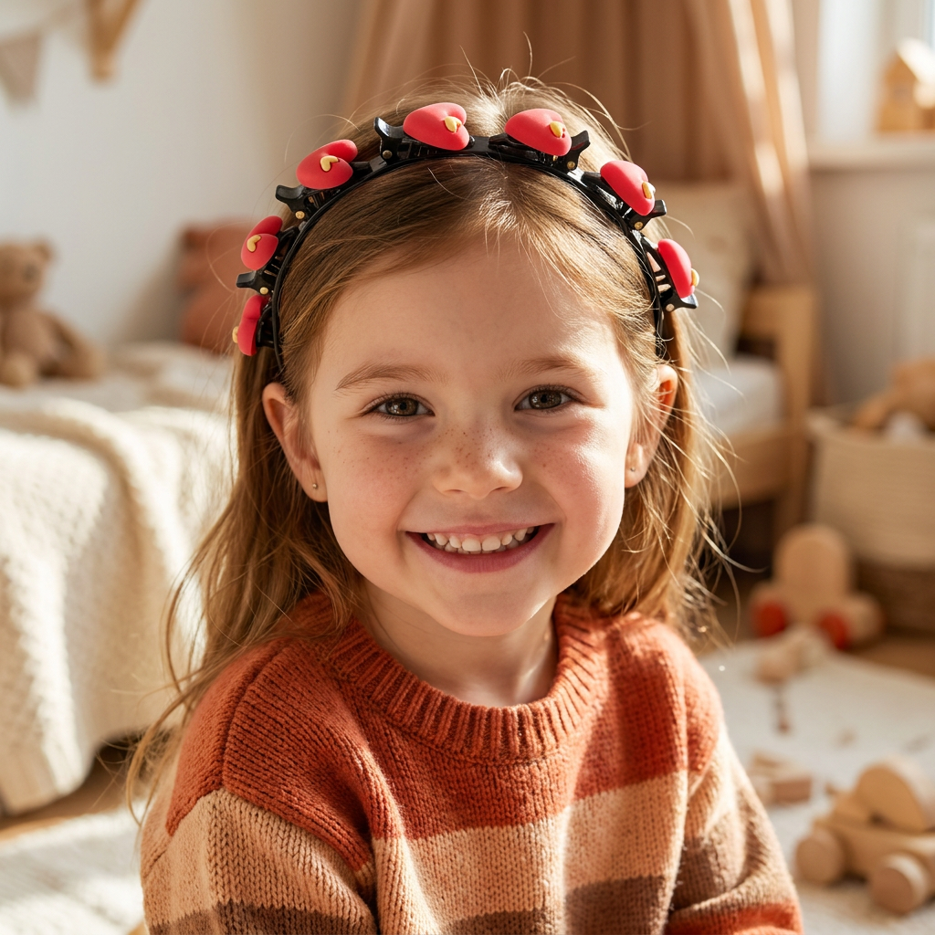 Cute Hair Clips & Bands for Girls with Flower, Strawberry & Rainbow Charms
