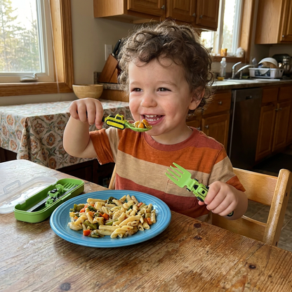 3-Piece Construction Vehicle Kids’ Utensil Set with Spoon, Fork & Travel Case