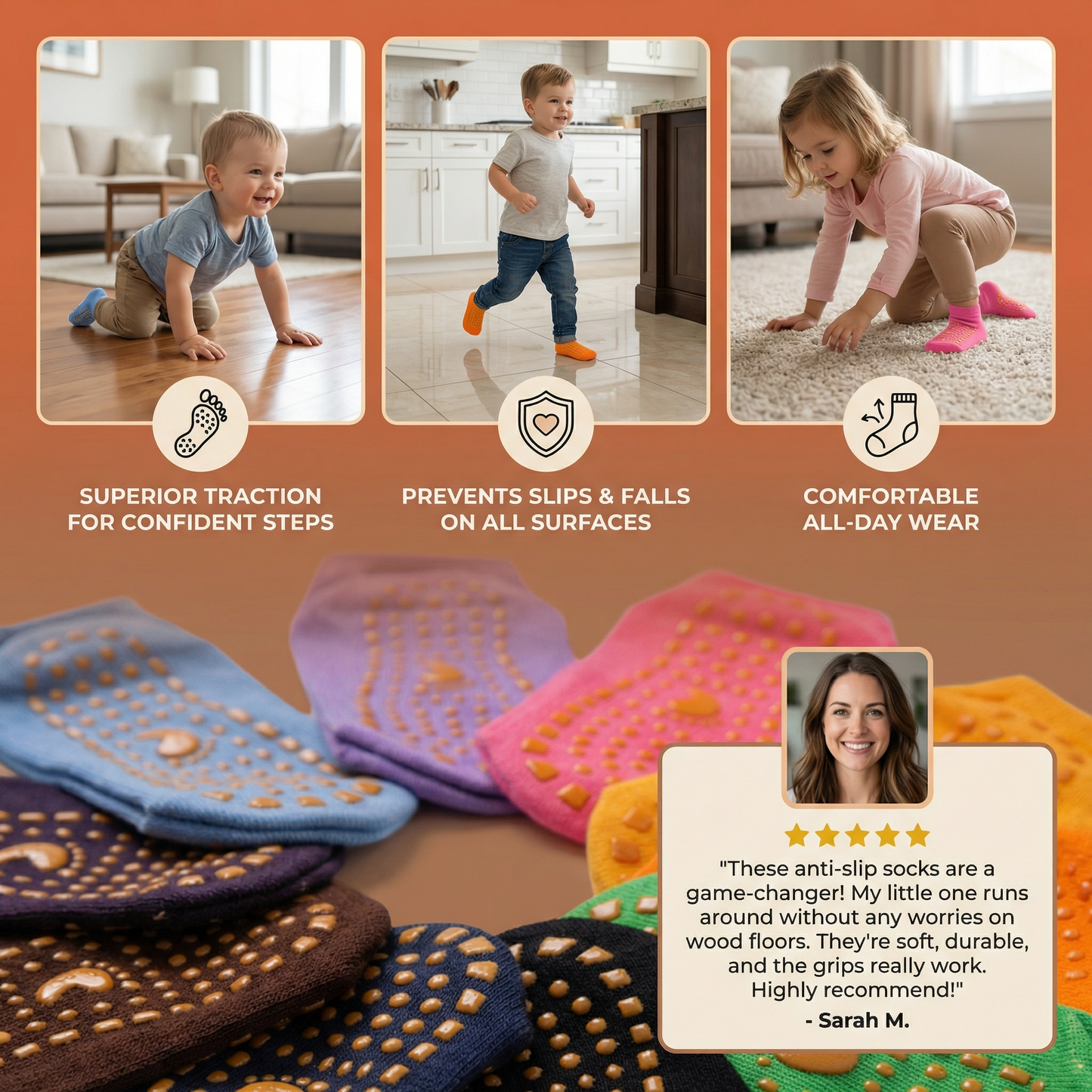 Safe anti-slip socks and shoes for children