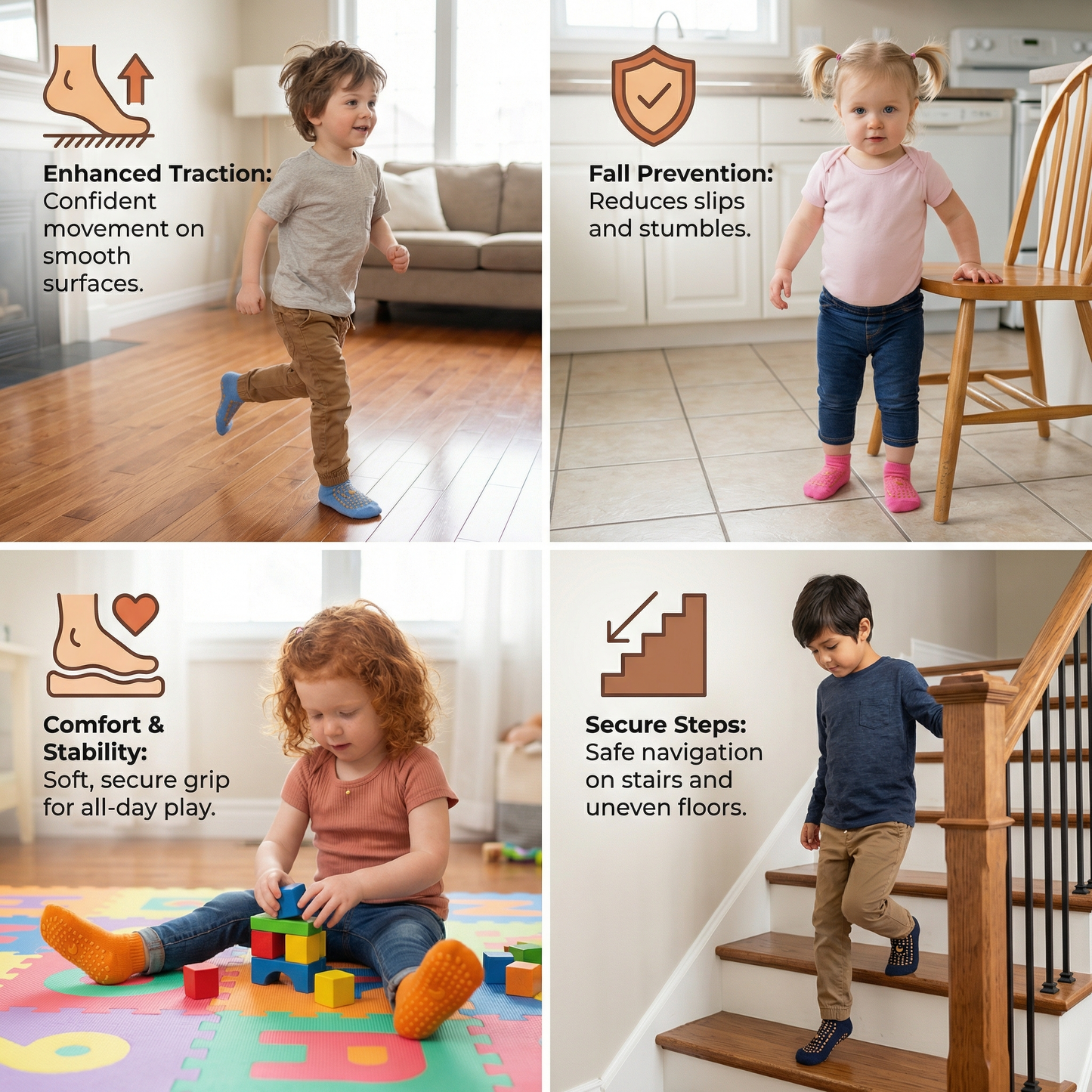 Safe anti-slip socks and shoes for children