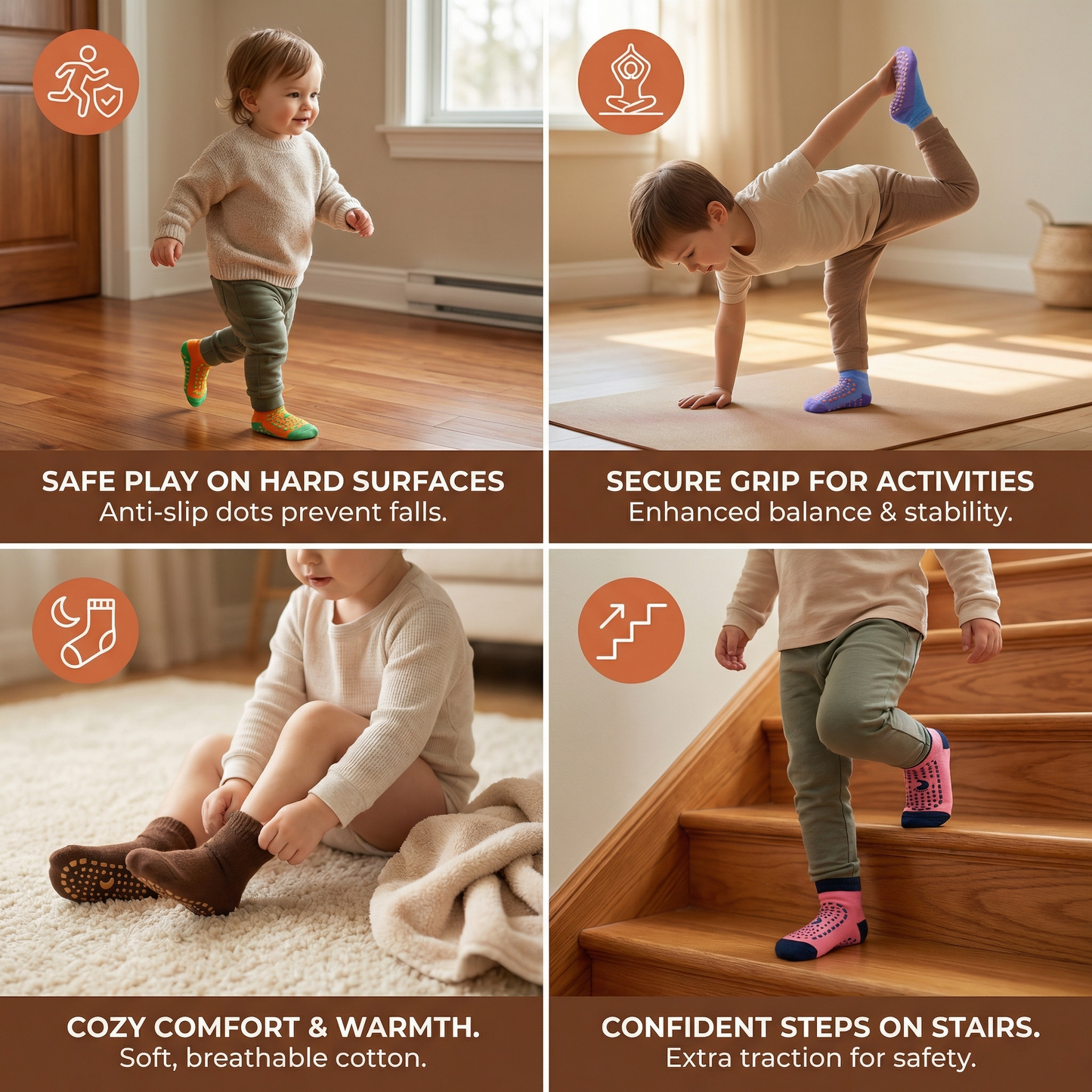 Safe anti-slip socks and shoes for children