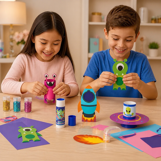 Kids Paper Crafts Box – 20 Easy DIY Arts & Crafts Projects for Ages 3–10 with Glue Stick, Tape & Envelopes