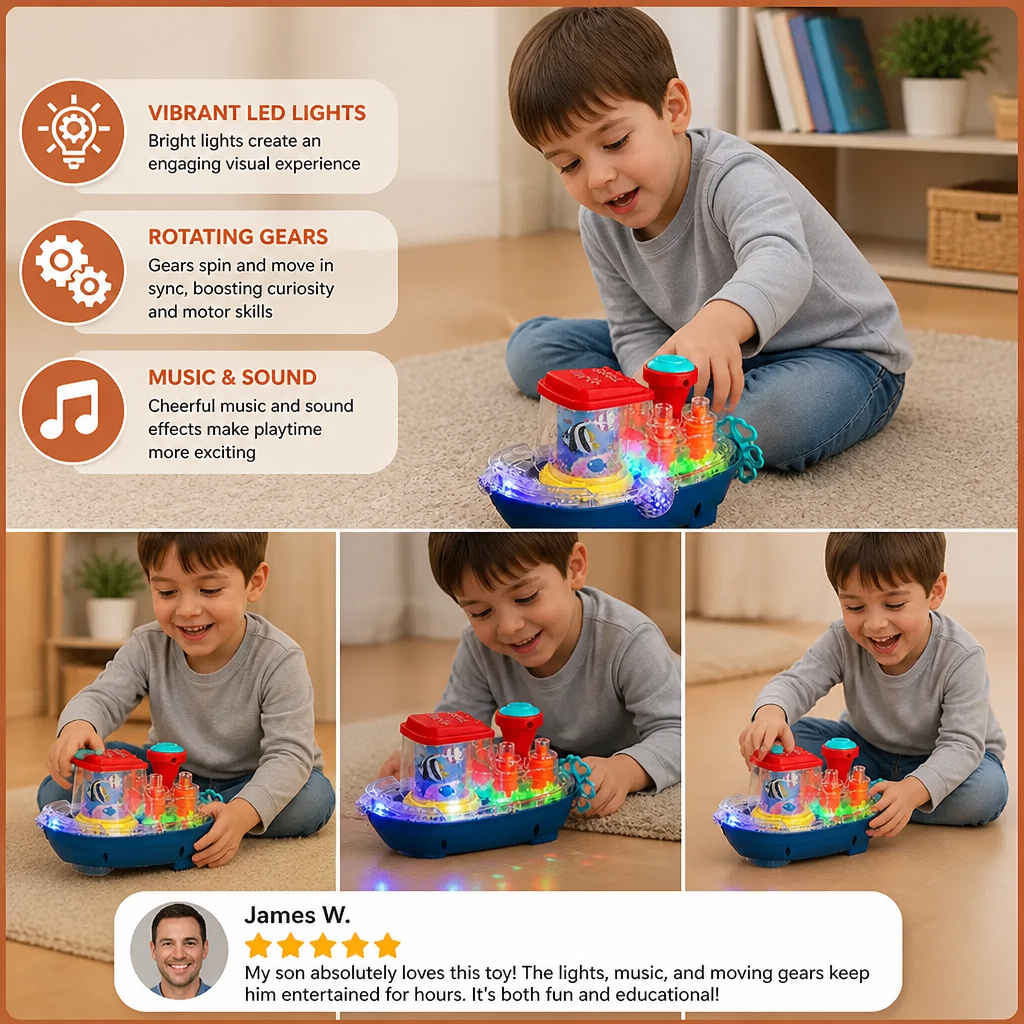 Light-Up Gear Boat – Musical Electric Toy Boat for Kids