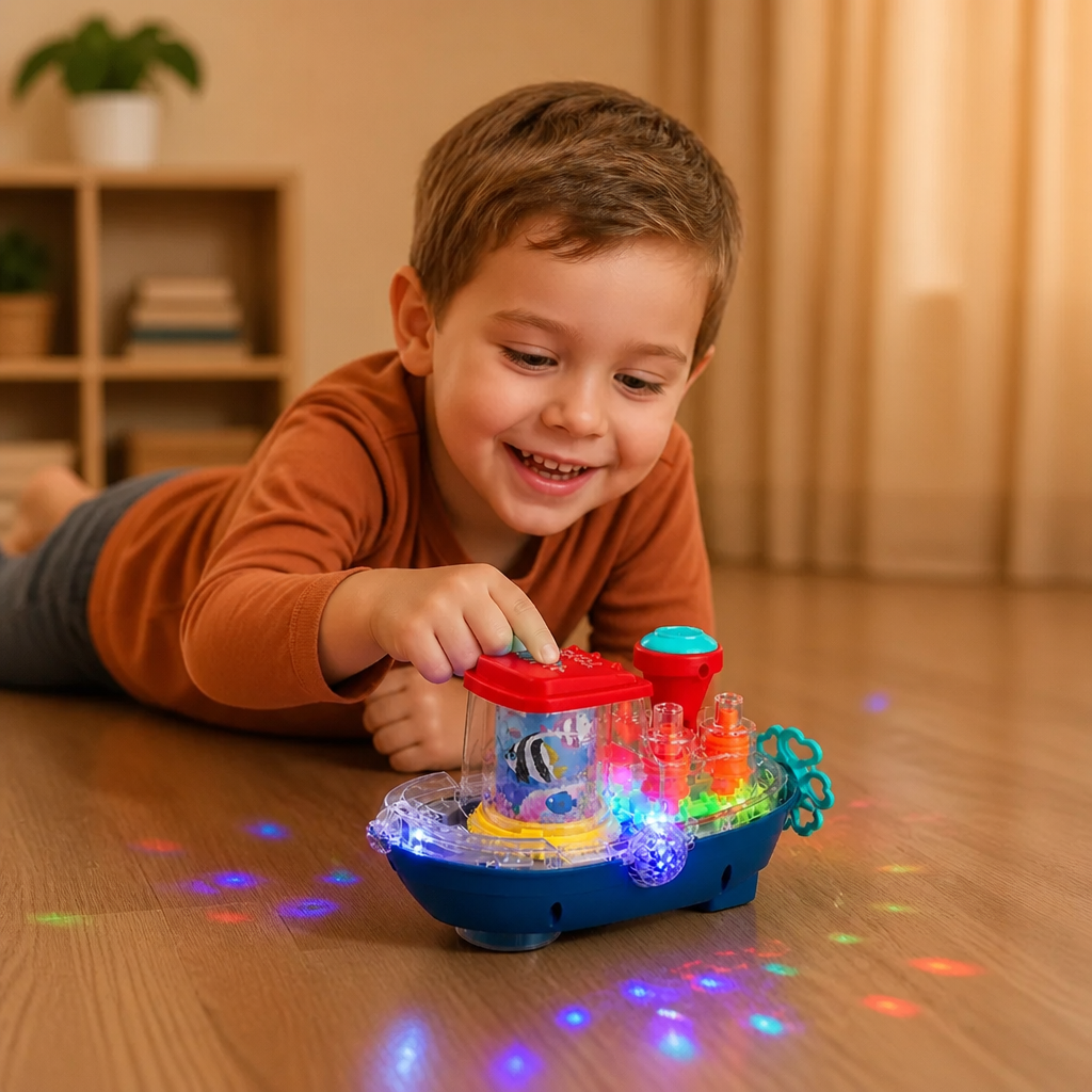 Light-Up Gear Boat – Musical Electric Toy Boat for Kids