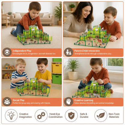 Modular Build-Your-Own Zoo Playset with Animal Figures & Interactive Cages