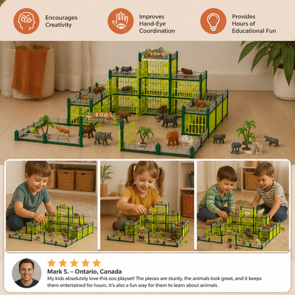 Modular Build-Your-Own Zoo Playset with Animal Figures & Interactive Cages