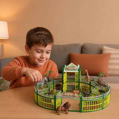 Modular Build-Your-Own Zoo Playset with Animal Figures & Interactive Cages