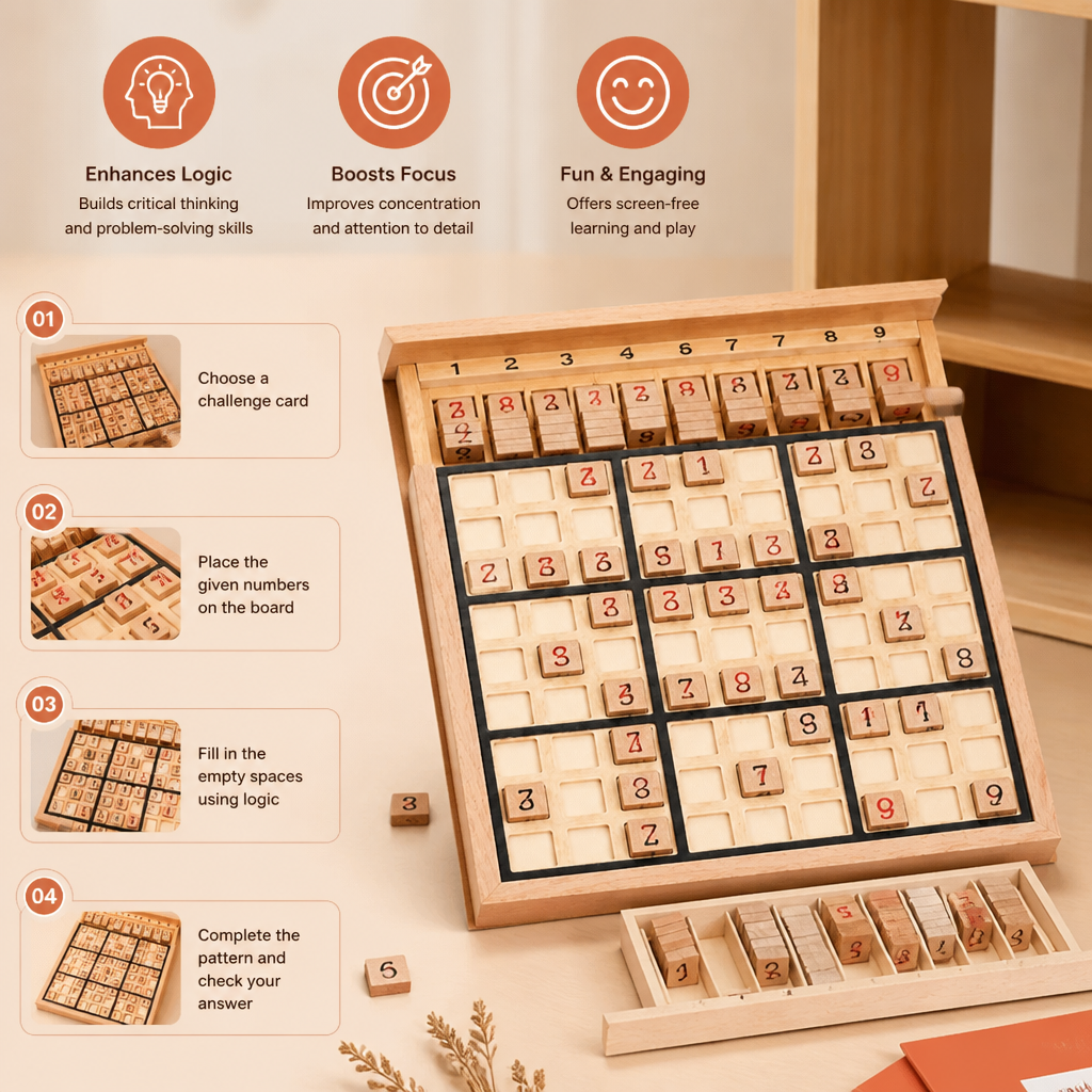 Wooden Sudoku Puzzle Board – Educational Logic & Math Game