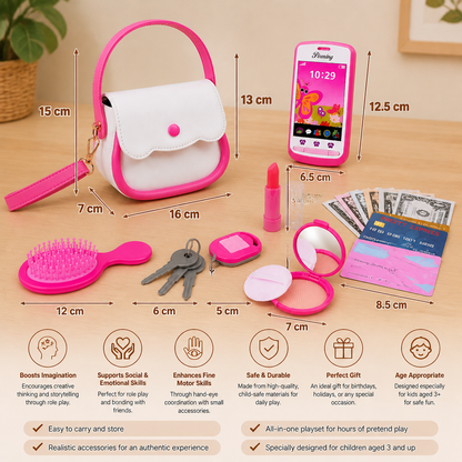 Kids Pretend Play Handbag Set with Phone, Makeup & Accessories