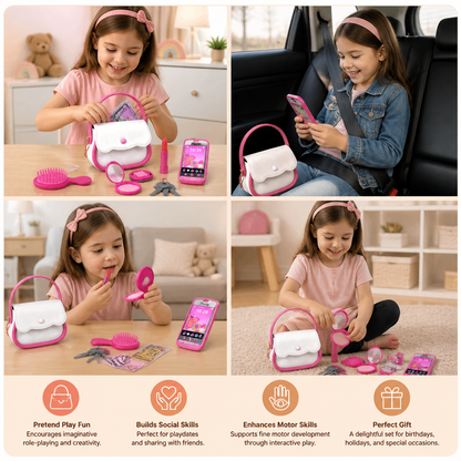 Kids Pretend Play Handbag Set with Phone, Makeup & Accessories