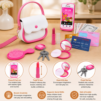 Kids Pretend Play Handbag Set with Phone, Makeup & Accessories