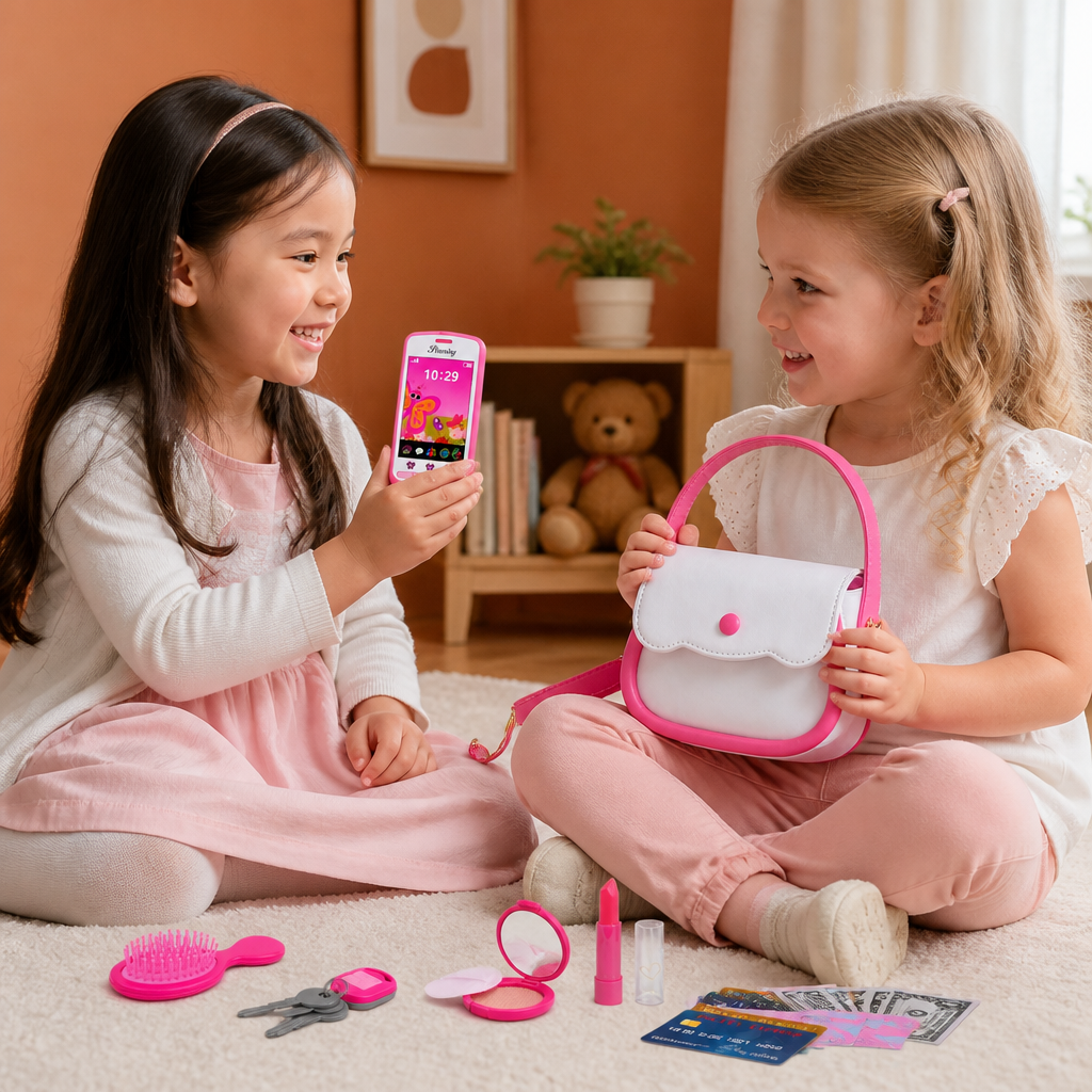 Kids Pretend Play Handbag Set with Phone, Makeup & Accessories
