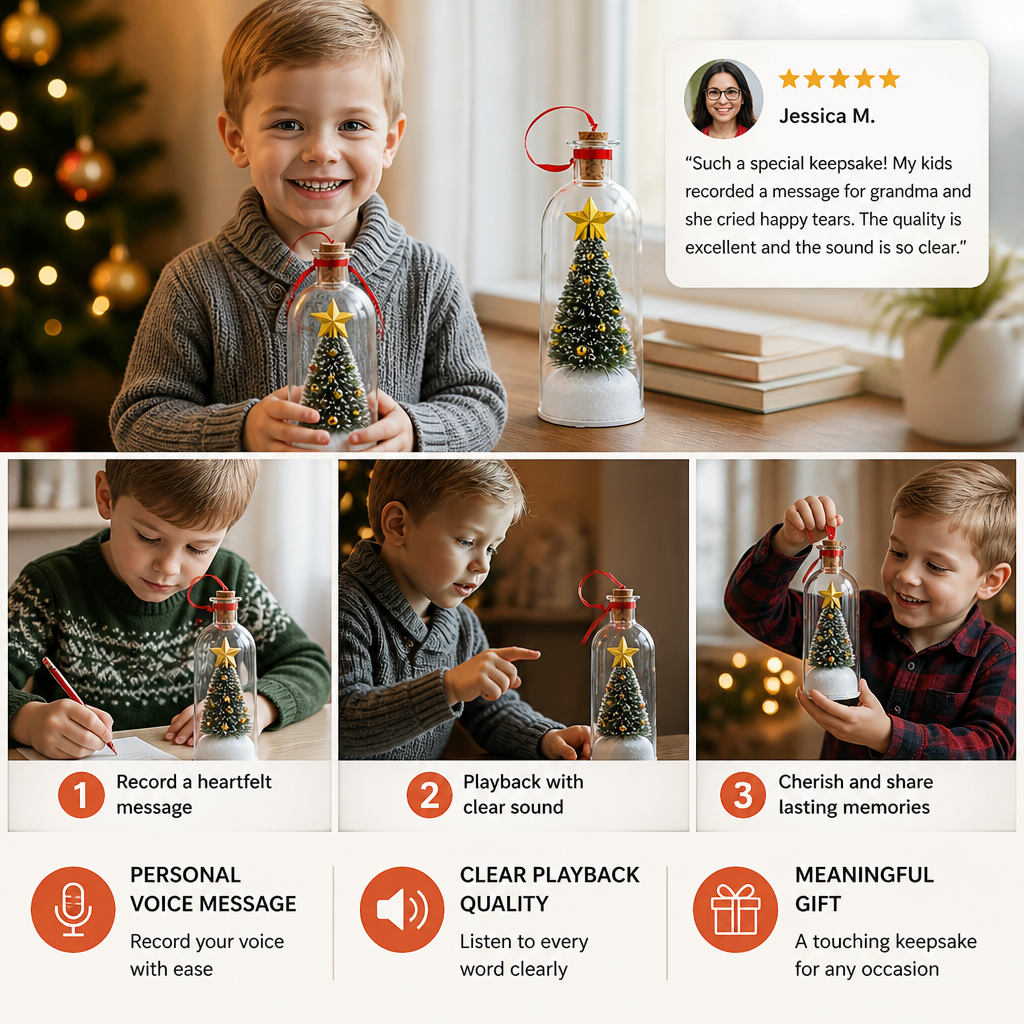 Recordable Christmas Message-in-a-Bottle Ornament with Voice Playback