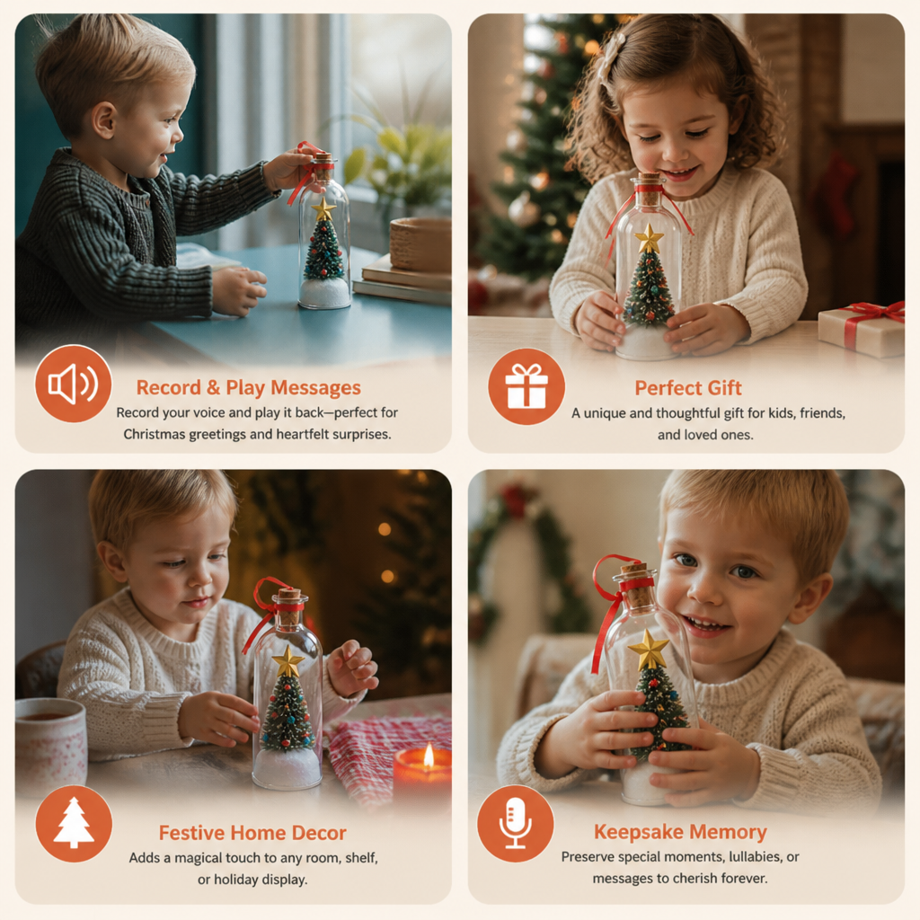 Recordable Christmas Message-in-a-Bottle Ornament with Voice Playback
