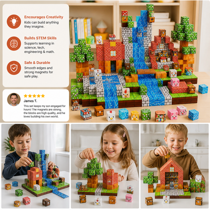 100-Piece Magnetic Building Cube Set – Montessori STEM Construction Toy for Kids