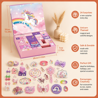 24-Day Unicorn Advent Calendar with Hair Accessories, Stickers & Surprise Gifts