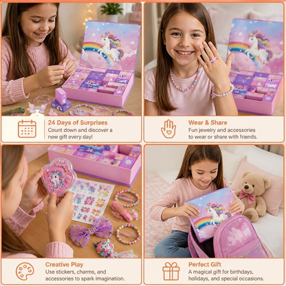 24-Day Unicorn Advent Calendar with Hair Accessories, Stickers & Surprise Gifts