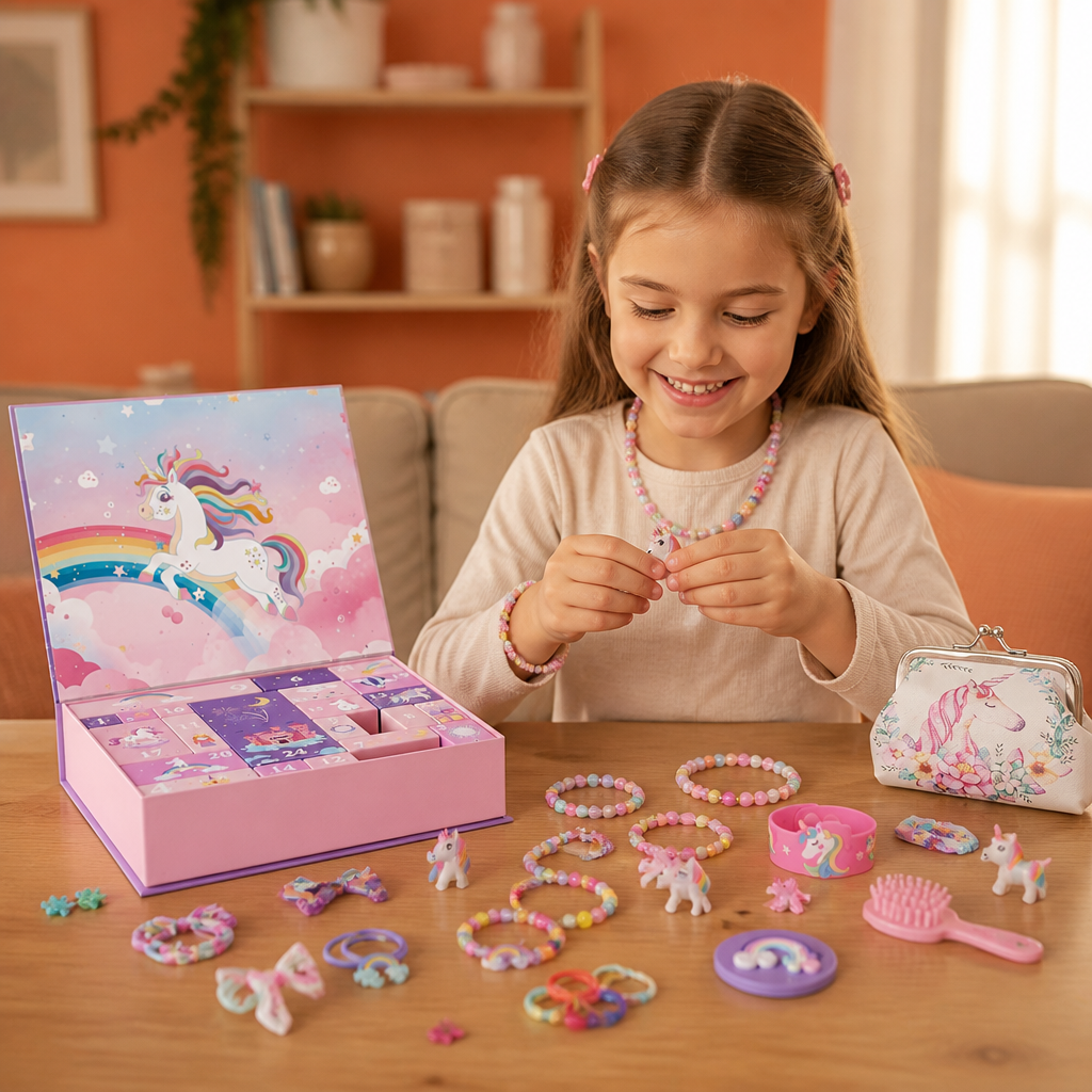 24-Day Unicorn Advent Calendar with Hair Accessories, Stickers & Surprise Gifts
