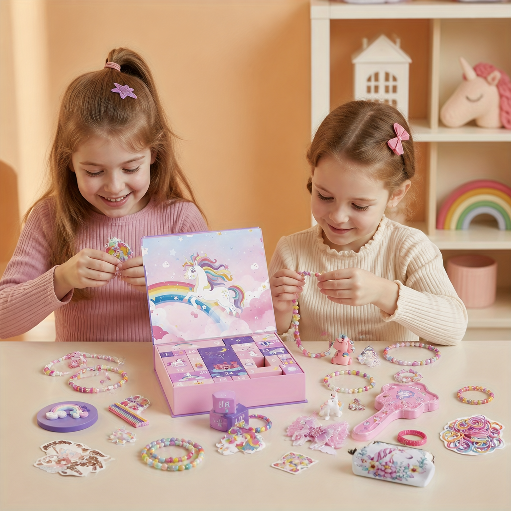 24-Day Unicorn Advent Calendar with Hair Accessories, Stickers & Surprise Gifts