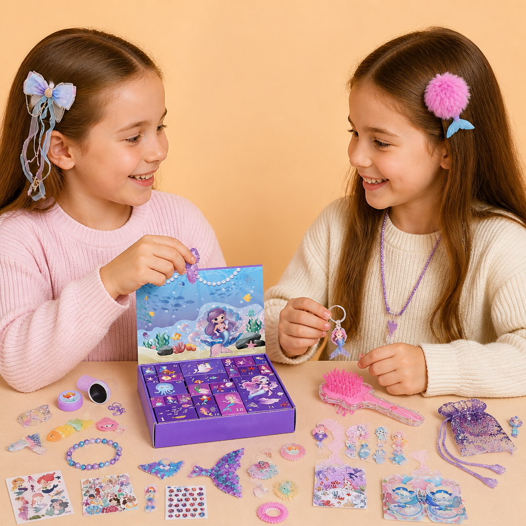 24-Day Mermaid Advent Calendar with Hair Accessories, Stickers & Surprise Gifts
