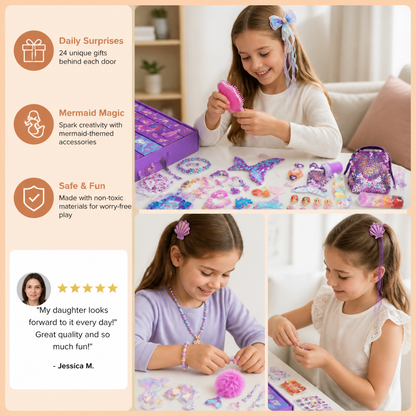 24-Day Mermaid Advent Calendar with Hair Accessories, Stickers & Surprise Gifts