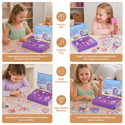 24-Day Mermaid Advent Calendar with Hair Accessories, Stickers & Surprise Gifts