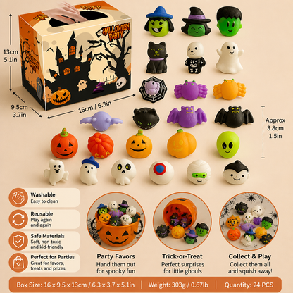 Washable & Reusable Halloween Squishy Toy Set for Party Favors and Trick-or-Treating