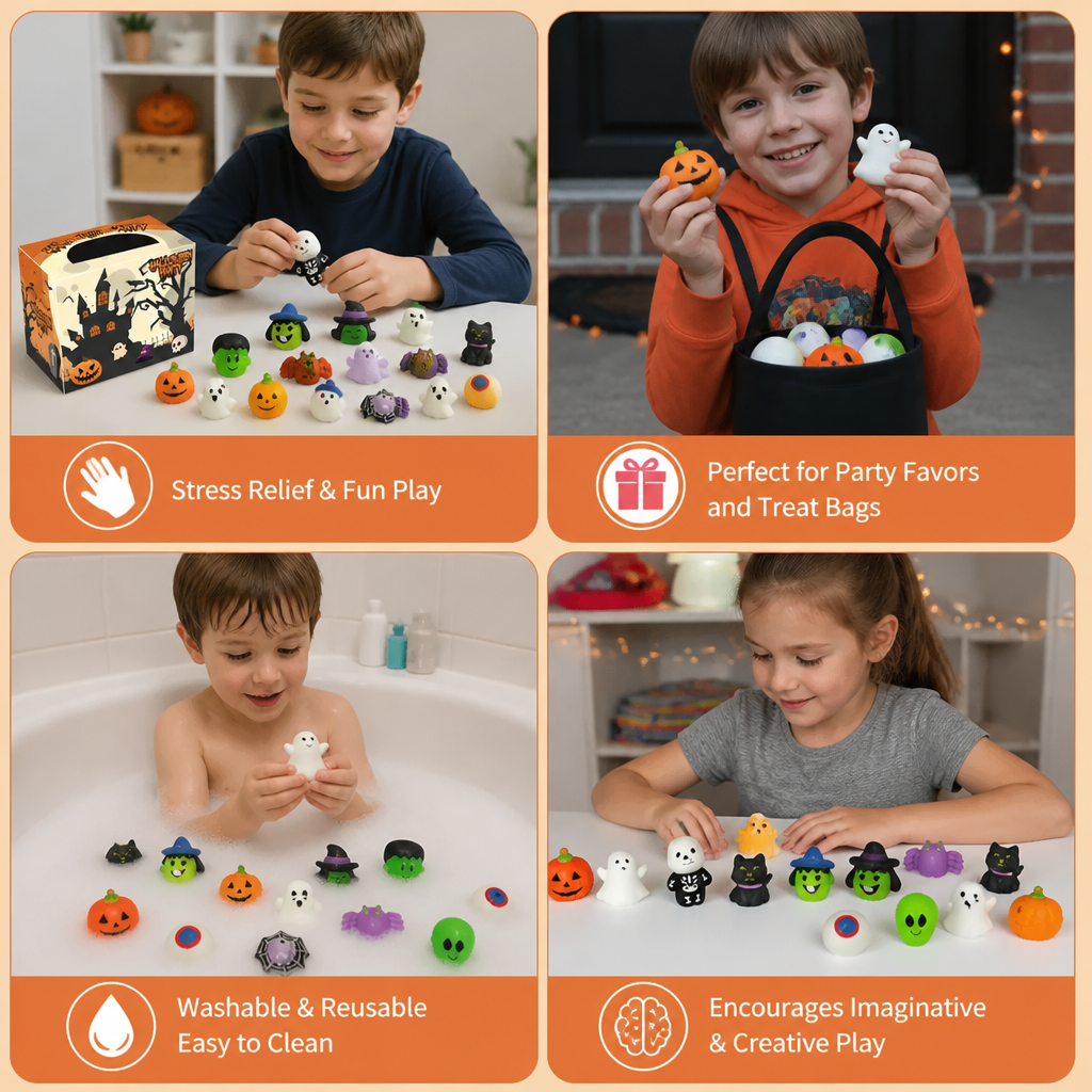 Washable & Reusable Halloween Squishy Toy Set for Party Favors and Trick-or-Treating