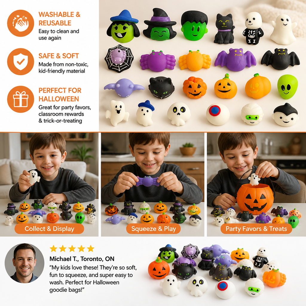 Washable & Reusable Halloween Squishy Toy Set for Party Favors and Trick-or-Treating
