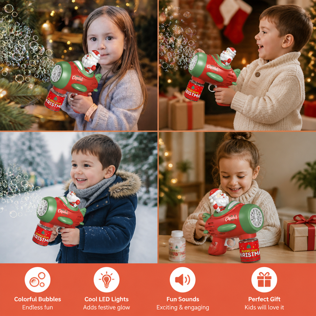 Electric Christmas Bubble Gun with Lights & Sounds for Kids