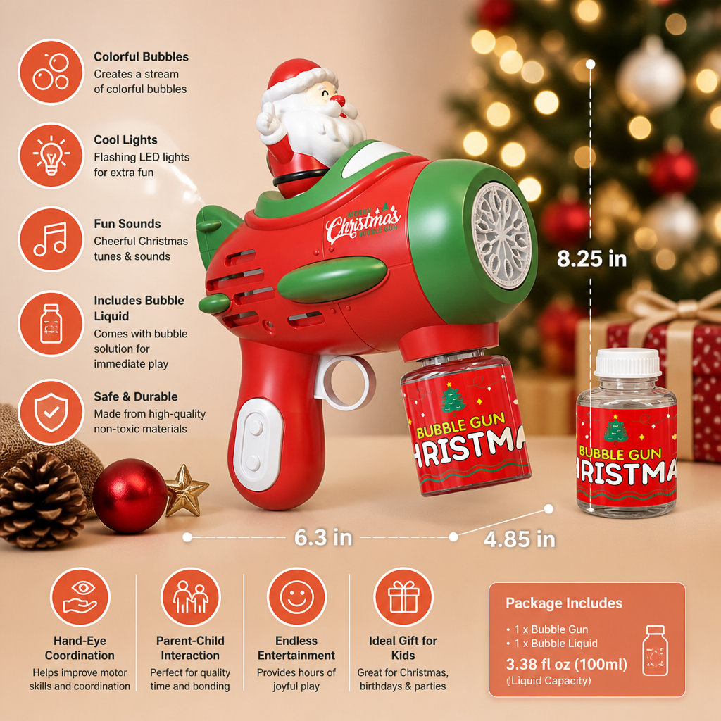 Electric Christmas Bubble Gun with Lights & Sounds for Kids