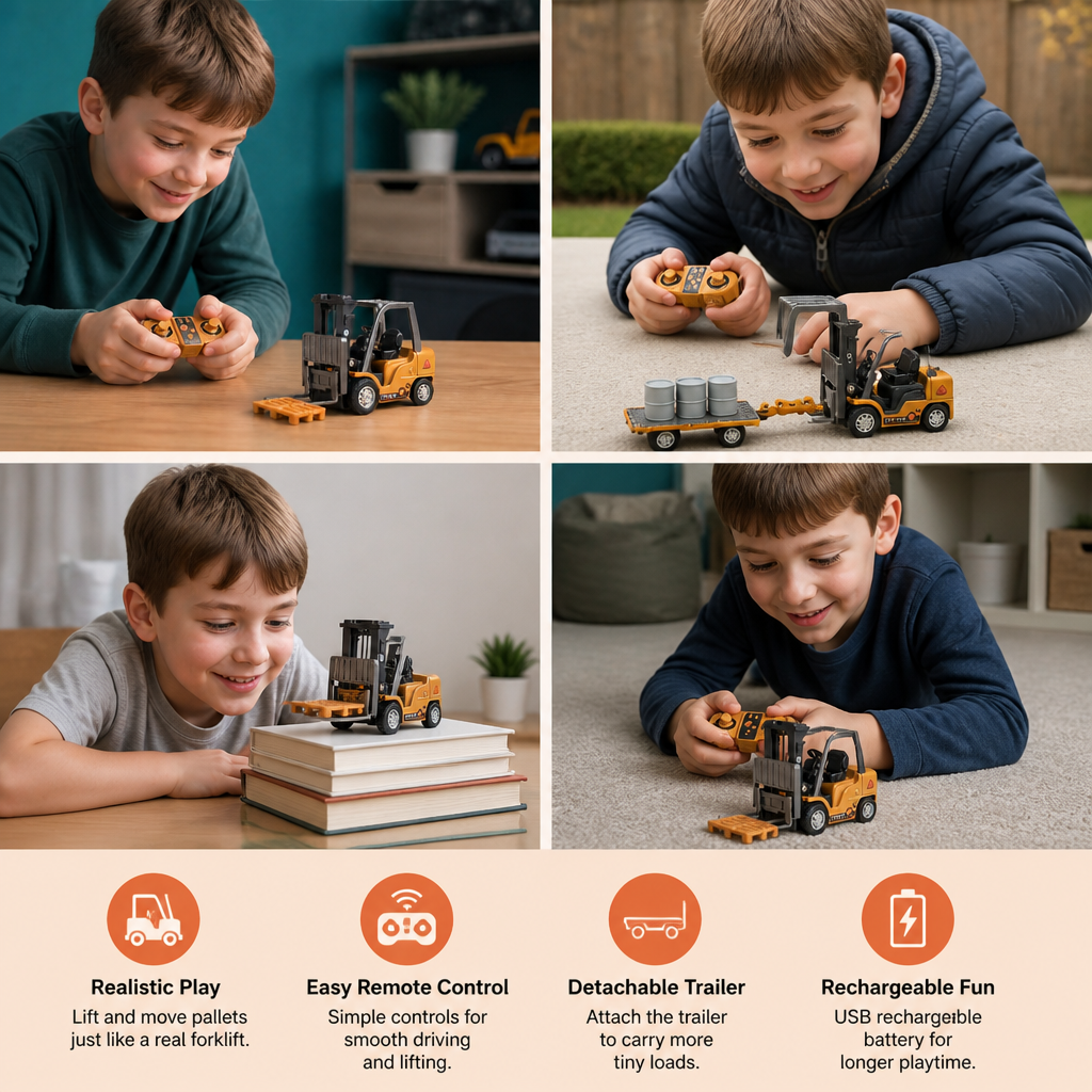 1:64 Scale RC Construction Vehicles – Forklift, Excavator, Dump Truck & Bulldozer