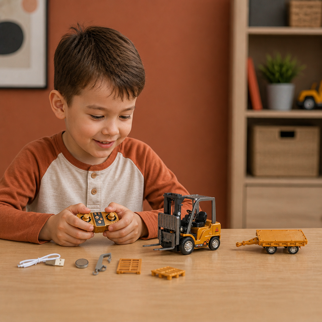 1:64 Scale RC Construction Vehicles – Forklift, Excavator, Dump Truck & Bulldozer