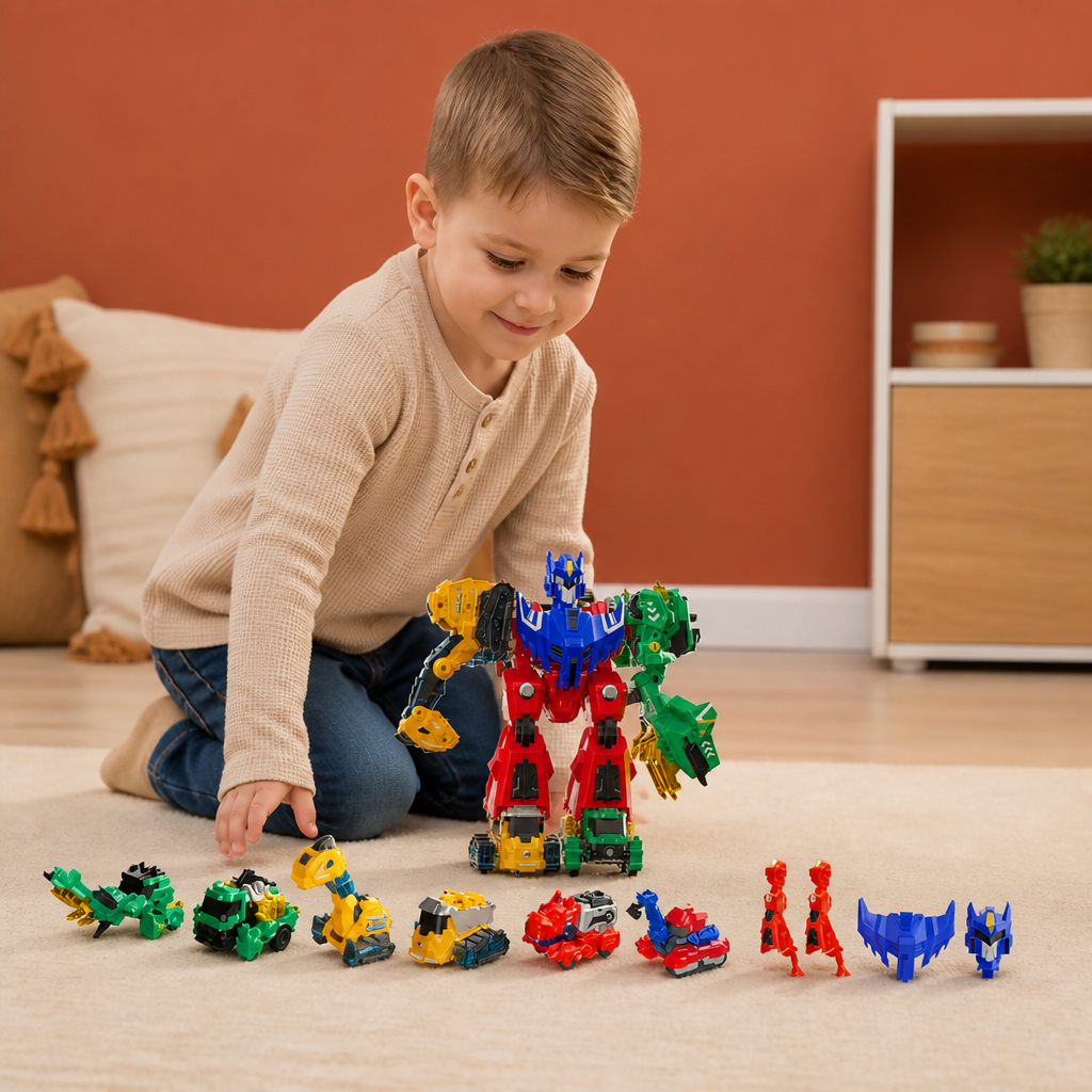 6-in-1 Magnetic Transforming Toy – Build 6 Vehicles, 3 Dinosaurs & 1 Robot