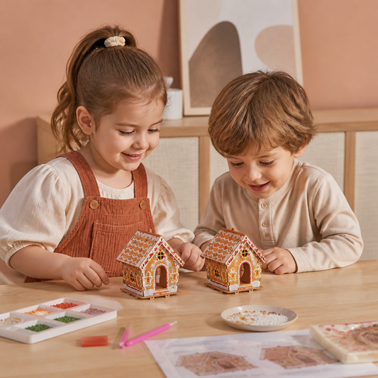 DIY 3D Wooden Gingerbread House Puzzle & Diamond Art Kit