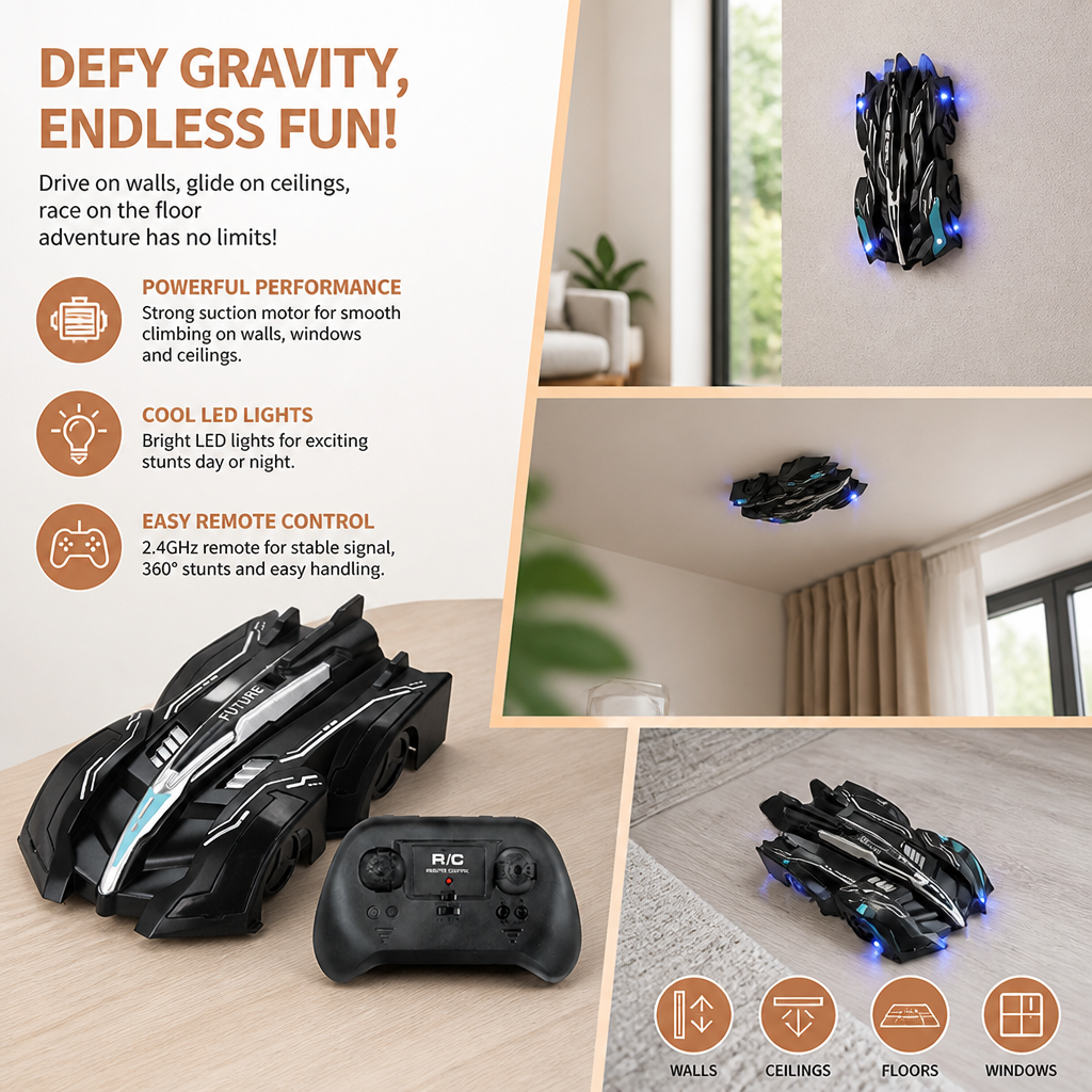 Remote Control Wall-Climbing Car with LED Lights