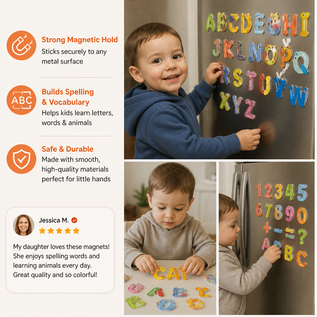 Animal Alphabet & Number Fridge Magnets – Kids’ Spelling and Learning Set