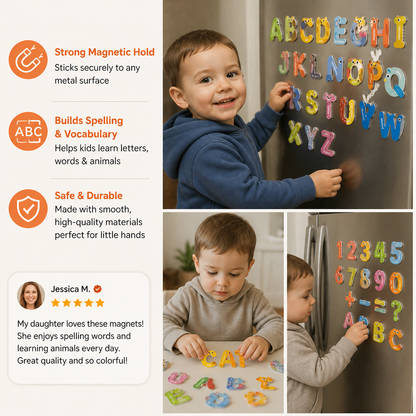Animal Alphabet & Number Fridge Magnets – Kids’ Spelling and Learning Set