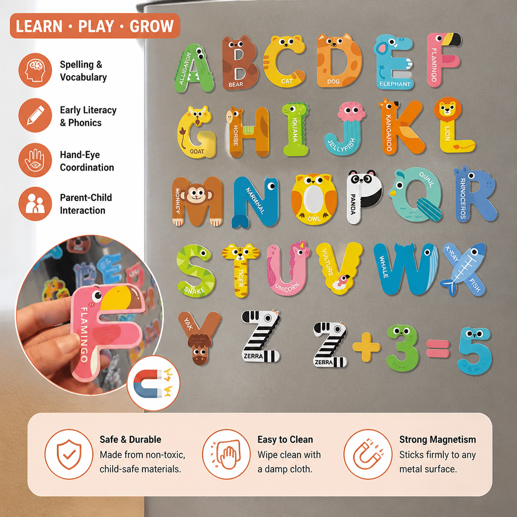 Animal Alphabet & Number Fridge Magnets – Kids’ Spelling and Learning Set